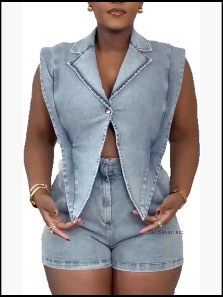 Sleeveless Hollow Out Denim Romper One Piece Jean Jumpsuit Stretch Denim